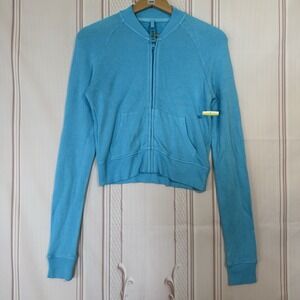 SKIMS French Terry Modal Zip Up Sweater Cyan Size XS NWOT Pockets